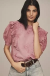 By Anthropologie Short-sleeve Ruffled Tie-dye Sweatshirt