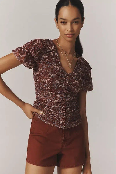 By Anthropologie Short-sleeve Shirred Mesh Top