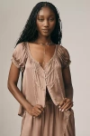 By Anthropologie Short-sleeve Silky Peasant Top In Sand