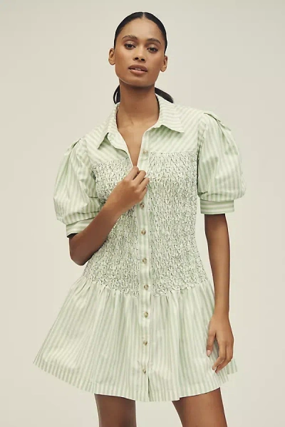 By Anthropologie Short-sleeve Smocked A-line Mini Shirt Dress