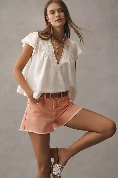 By Anthropologie Short-sleeve Smocked Linen-blend Blouse In White