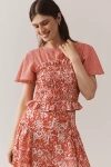 By Anthropologie Short-sleeve Smocked Linen Twofer Top In Purple