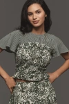 By Anthropologie Short-sleeve Smocked Linen Twofer Top In Multicolor