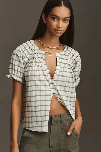 By Anthropologie Short-sleeve Smocked Top In Green