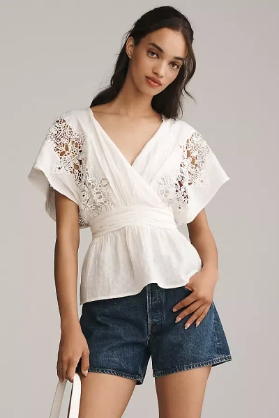 By Anthropologie Short-sleeve Surplice Eyelet Lace Blouse
