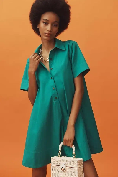 By Anthropologie Short-sleeve Swing Tunic Mini Dress In Green