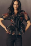 By Anthropologie Short-sleeve Tie-front Sheer Blouse In Multi