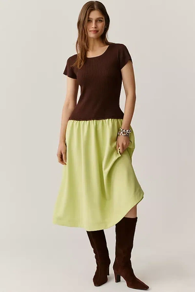 By Anthropologie Short-sleeve Twofer Sweater Midi Dress In Multi