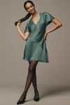 By Anthropologie Short-sleeve V-neck Mini Dress In Green