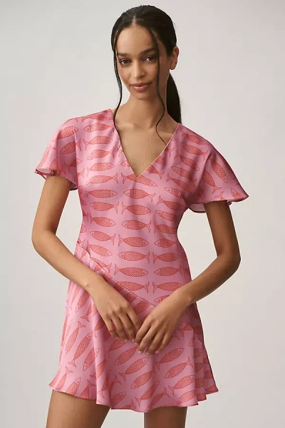 By Anthropologie Short-sleeve V-neck Mini Dress In Multicolor