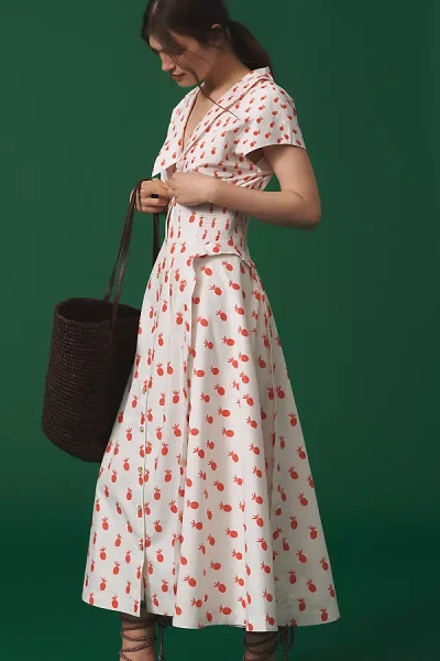 By Anthropologie Short-sleeve V-neck Pleated Midi Dress In Multicolor