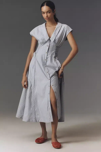 By Anthropologie Short-sleeve V-neck Pleated Midi Dress In Multicolor