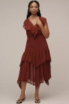 By Anthropologie Short-sleeve V-neck Ruffle Midi Dress