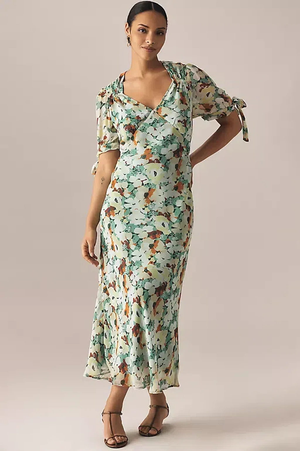 By Anthropologie Short-sleeve V-neck Slip Midi Dress In Green | ModeSens