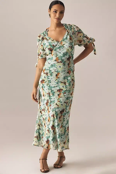 By Anthropologie Short-sleeve V-neck Slip Midi Dress In Green