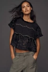 By Anthropologie Short-sleeve Velvet Burnout Swing Top In Black