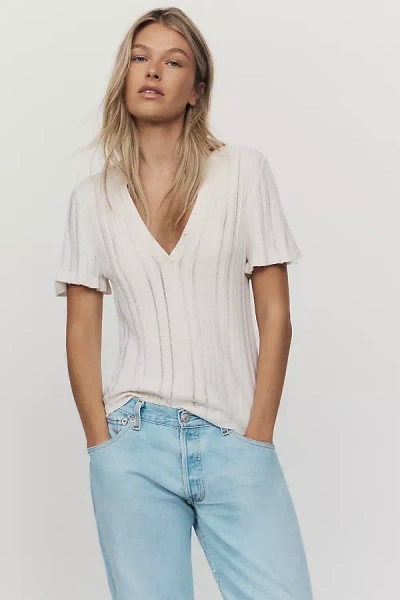 By Anthropologie Short-sleeve Cable Knit Sweater In Neutral