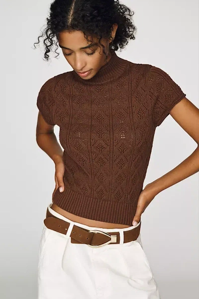By Anthropologie Short-sleeve Cable Sweater In Brown