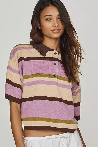 By Anthropologie Short-sleeve Polo Sweater In Multi