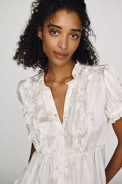 By Anthropologie Short-sleeve Ruffle Blouse In Ivory
