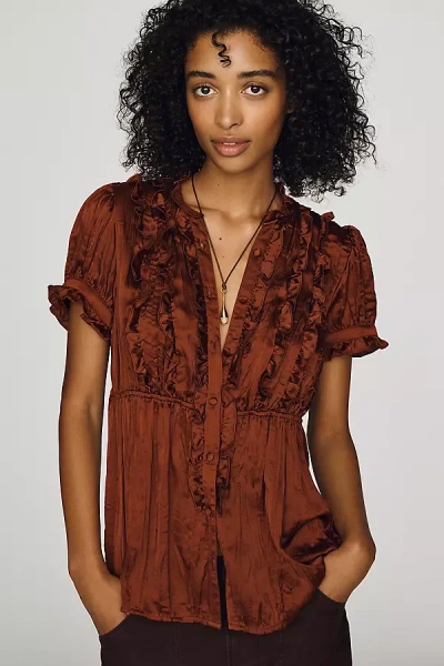 By Anthropologie Short-sleeve Ruffle Blouse In Red
