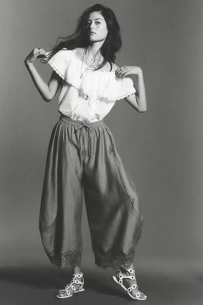 By Anthropologie Short-sleeve Ruffle Collar Top In White