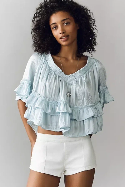 By Anthropologie Short-sleeve Ruffle Top In Blue