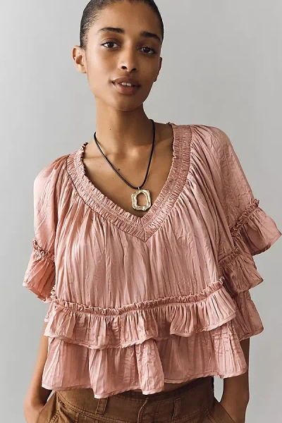 By Anthropologie Short-sleeve Ruffle Top In Pink
