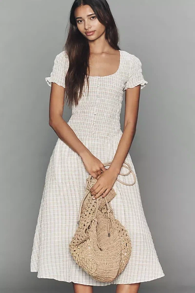 By Anthropologie Short-sleeve Smocked Midi Dress In White