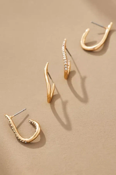 By Anthropologie Side Flame Crystal Hoop Earrings, Set Of 2 In Gold