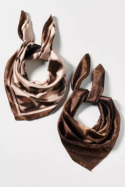 By Anthropologie Silken Bandana Headscarves, Set Of 2 In Brown