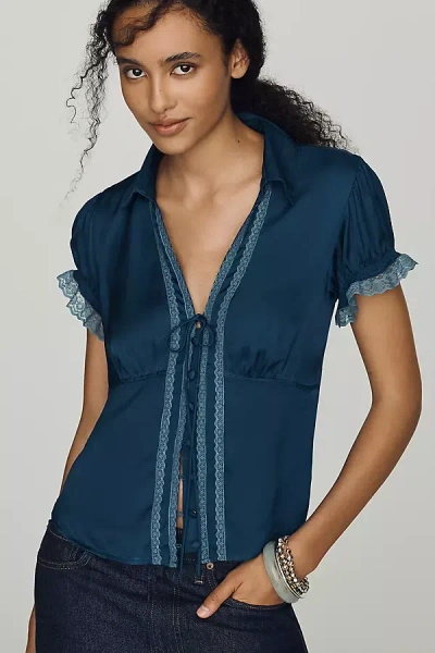 By Anthropologie Silken Collared Blouse In Blue