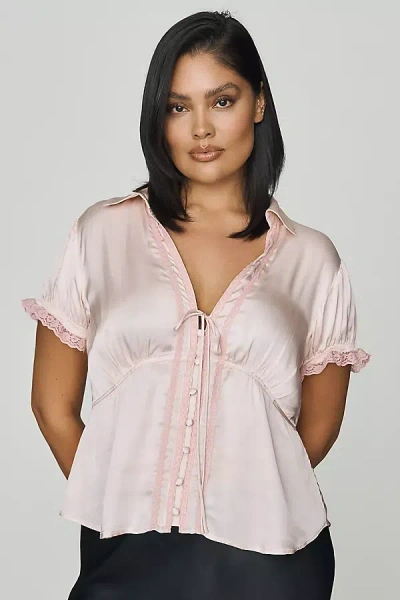 By Anthropologie Silken Collared Blouse In Pink