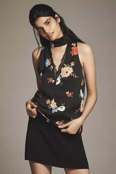 By Anthropologie Silky Halter Tank Top In Black