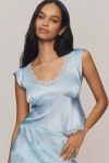 By Anthropologie Silky Lace Appliqué Top In Blue