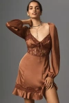 By Anthropologie Silky Lace Mini Dress In Brown