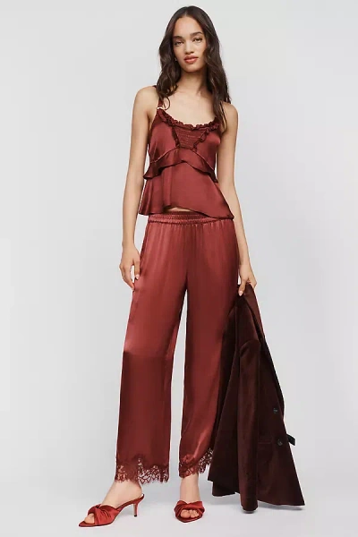 By Anthropologie Silky Lace Pull On Pants In Red