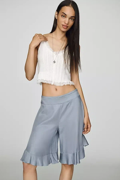 By Anthropologie Silky Longline Skirty Shorts In Blue