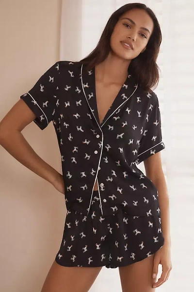 By Anthropologie Silky Patterned Pajama Shorts In Black