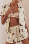 By Anthropologie Silky Patterned Pajama Shorts In Green