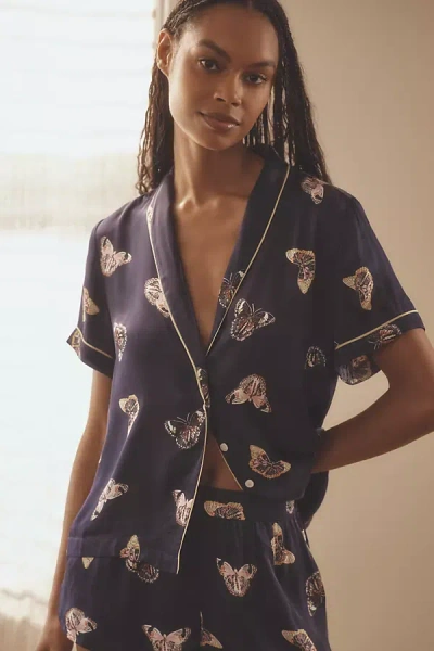 By Anthropologie Silky Patterned Pajama Top In Blue