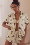 By Anthropologie Silky Patterned Pajama Top In Green