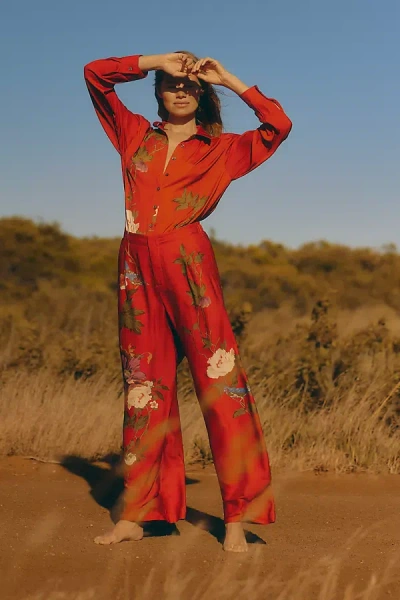By Anthropologie Silky Printed Trousers Pants In Multi
