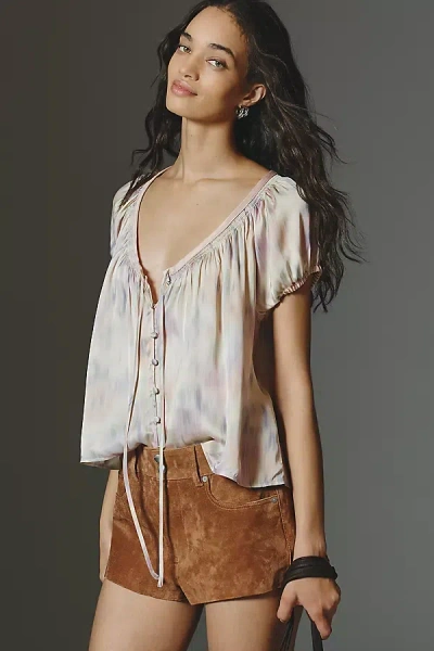 By Anthropologie Silky Puff-sleeve Buttondown Blouse In Multi