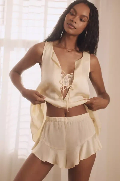 By Anthropologie Silky Ruffle Micro Shorts In Beige