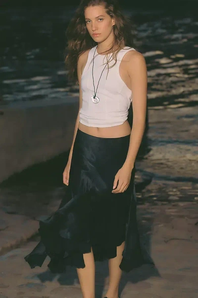 By Anthropologie Silky Swirl Midi Skirt In Black