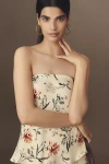 By Anthropologie Silky Waves Strapless Woven Blouse In Multi