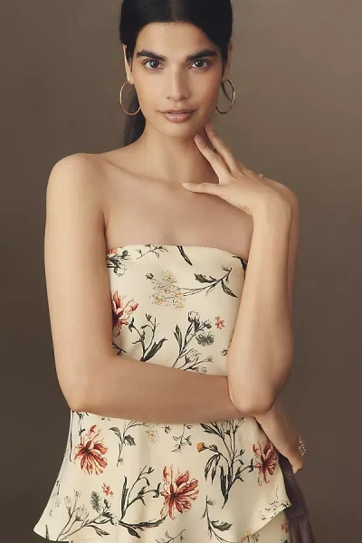 By Anthropologie Silky Waves Strapless Woven Blouse In Multi