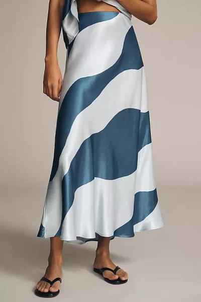 By Anthropologie Silky Waves Woven Slip Skirt In Blue