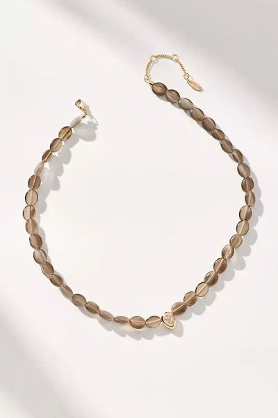 By Anthropologie Single Crystal Beaded Stone Necklace In Grey